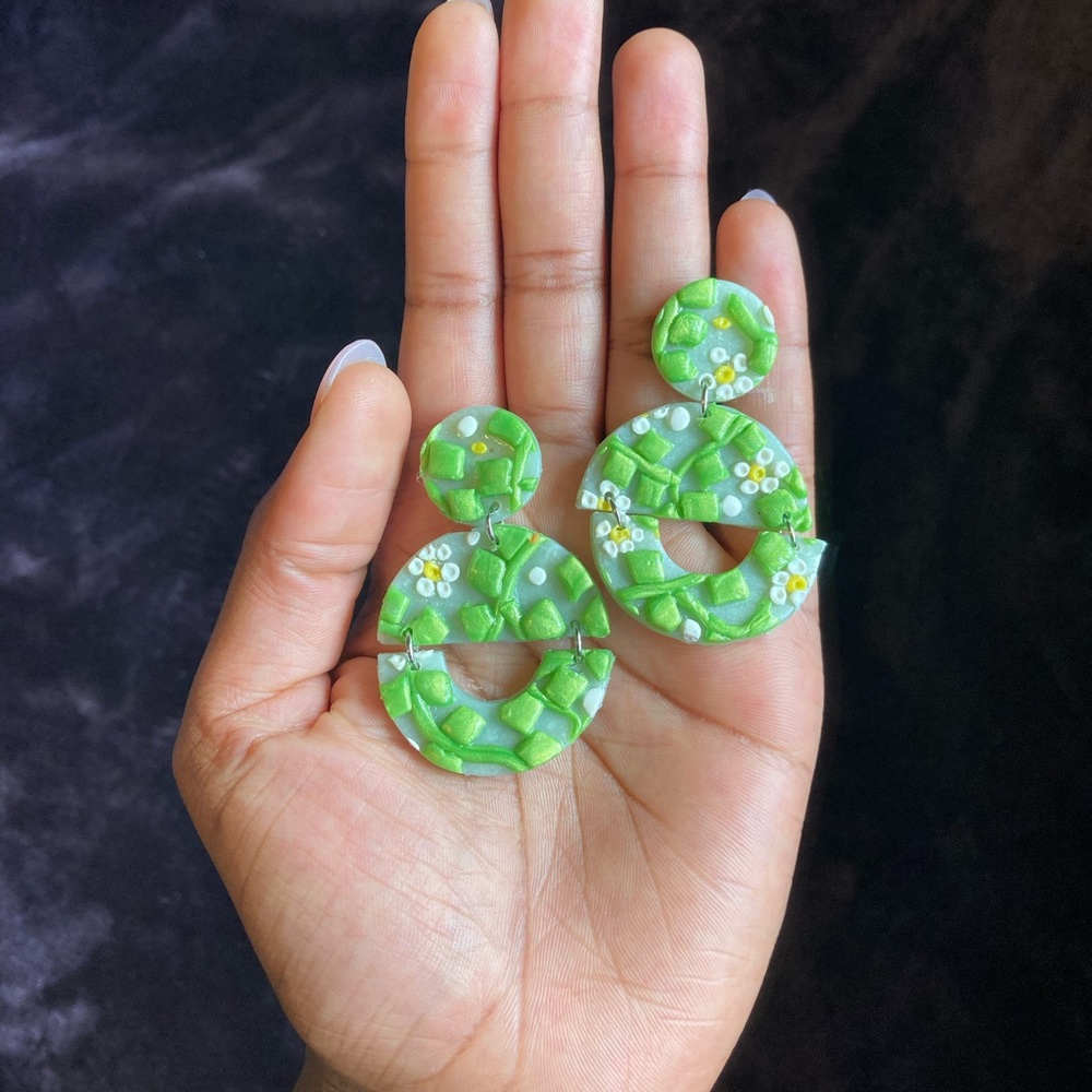 Vine and blossom clay earrings